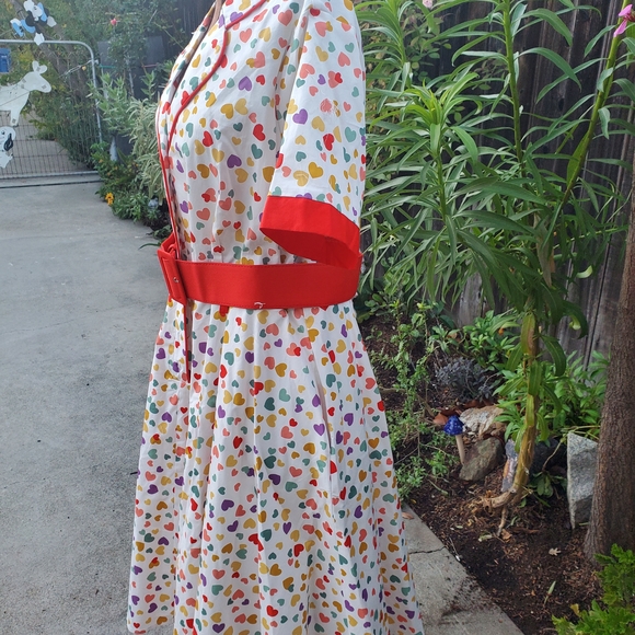Modcloth Multicolor Heart Print Midi Dress with Red Trim - Picture 3 of 7